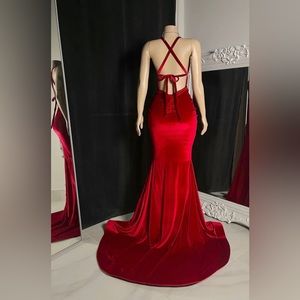 Ruby Red Velvet Prom Dress